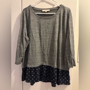 Loft gray knit top with navy trim XL